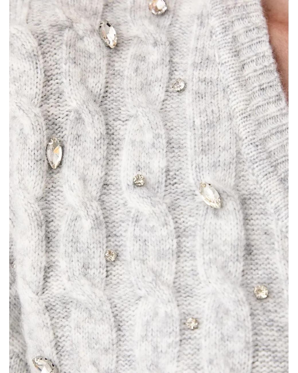 DKNY White Crystal-Embellished Cable-Knit Sweater