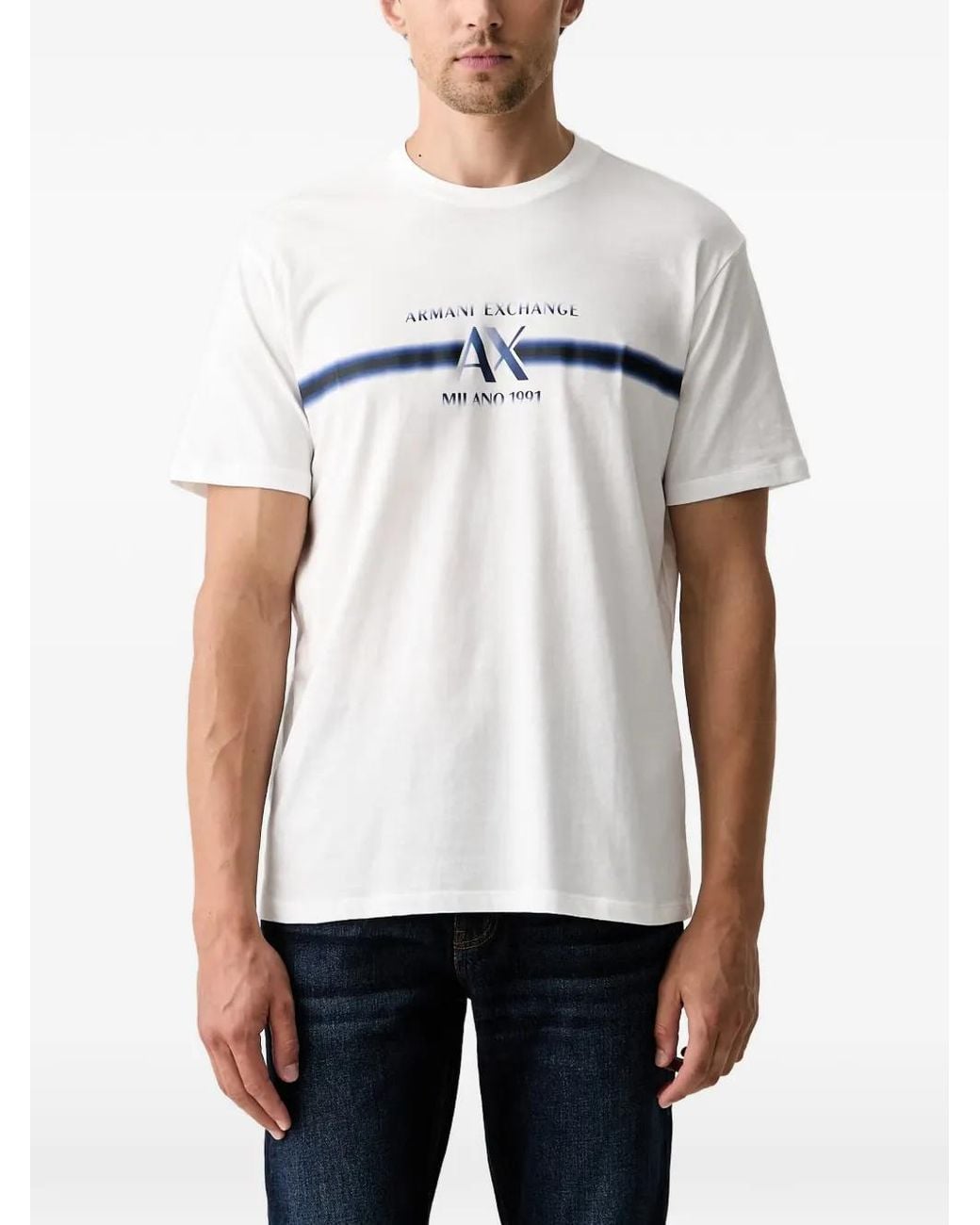 ARMANI EXCHANGE White Logo-Print Cotton T-Shirt for men