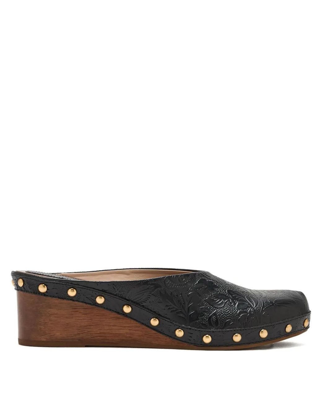 Farm Rio Black Embossed-Print Studded Mules