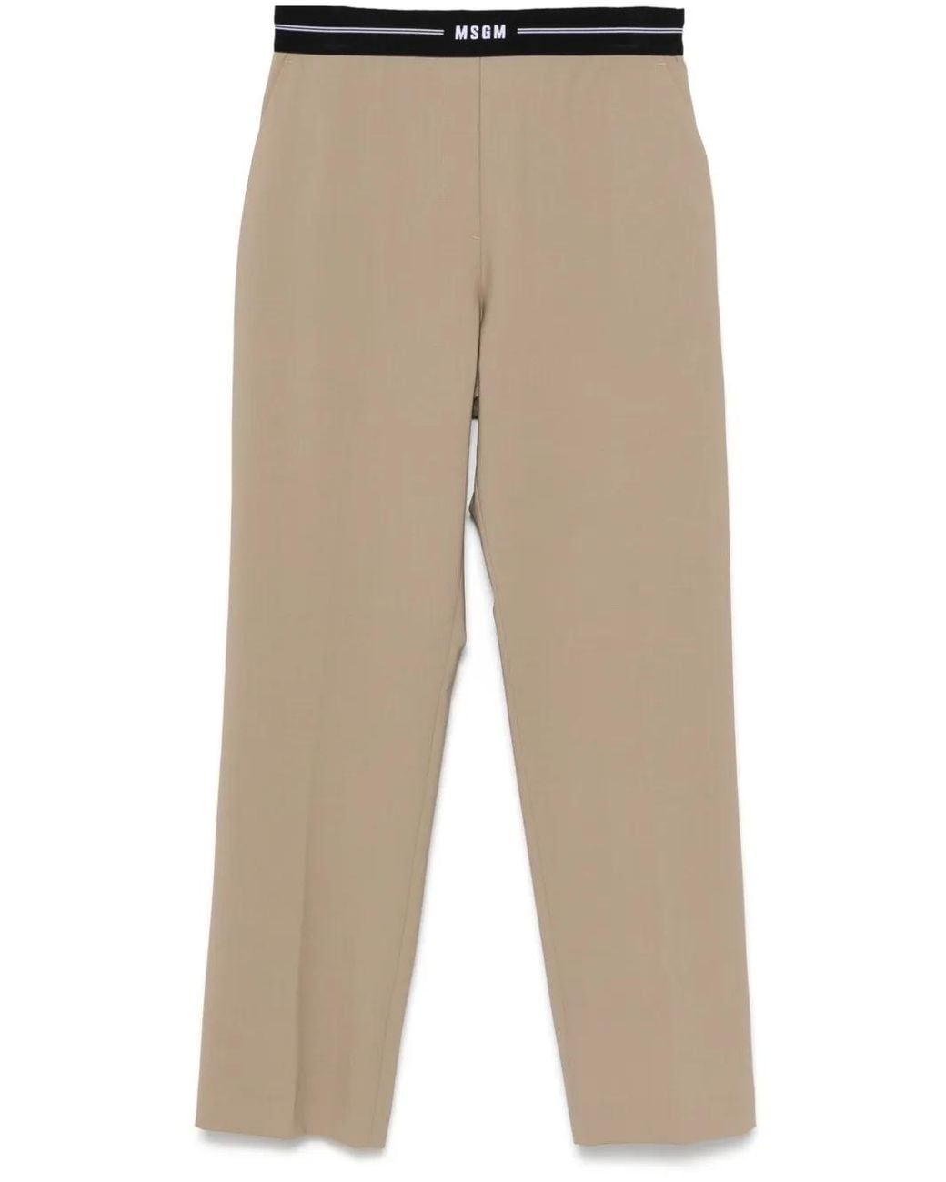 MSGM Natural Logo-Waistband Trousers