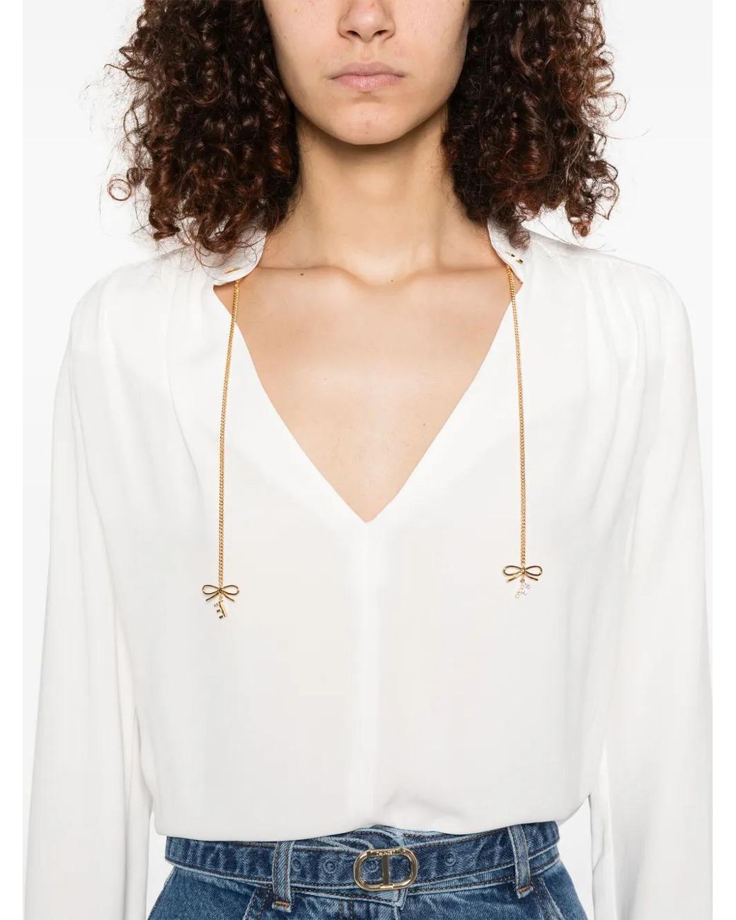 Elisabetta Franchi White Logo-Charms Georgette Blouse