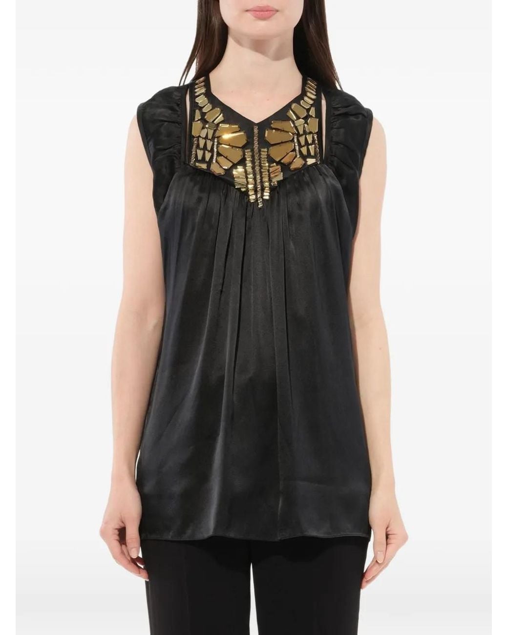 Givenchy Black Crystal-Embellished Pleated Blouse