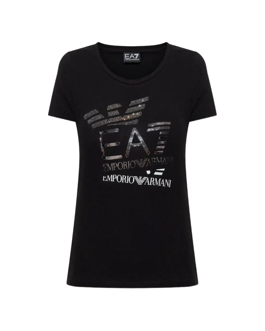 EA7 Black Logo-Print Rhinestone-Embellished T-Shirt