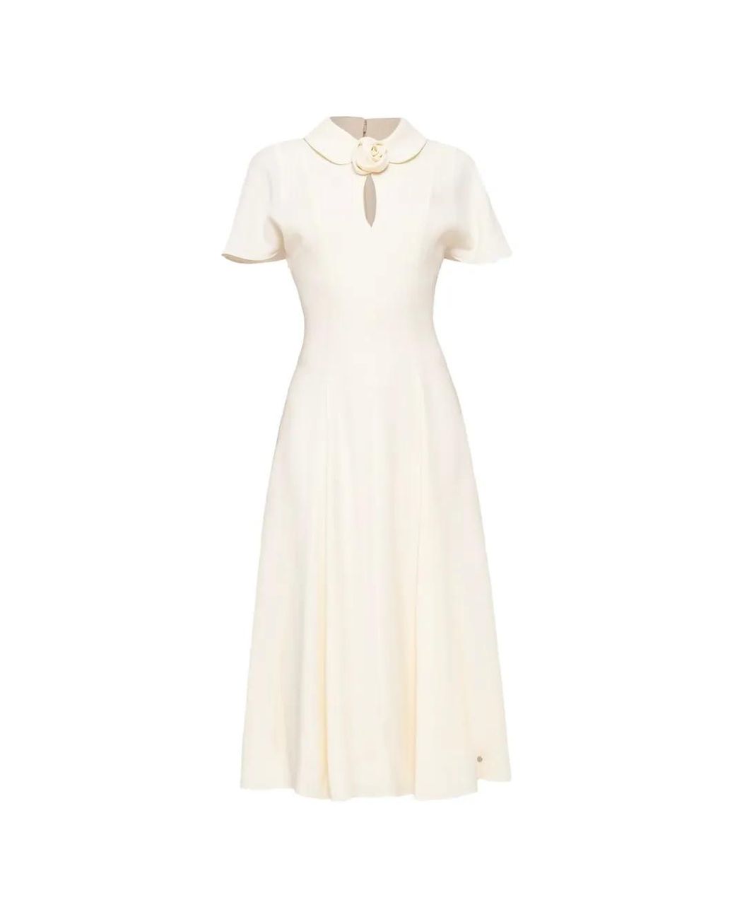 Nissa White Floral-Detail Midi Dress