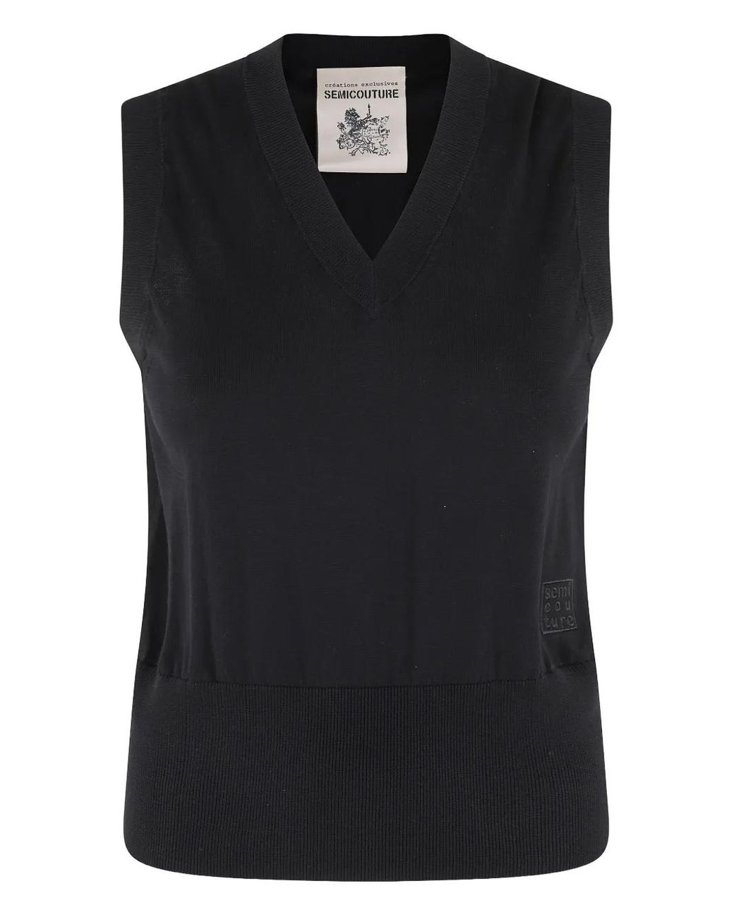 Semicouture Black V-Neck Cotton Vest