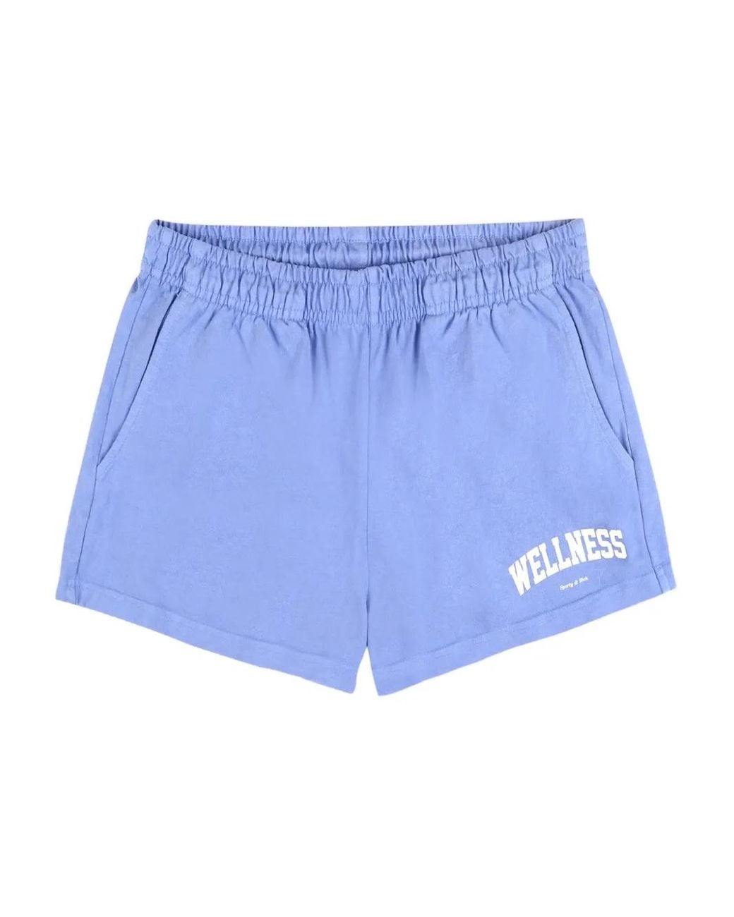 Sporty & Rich Blue Lettering-Print Logo Shorts