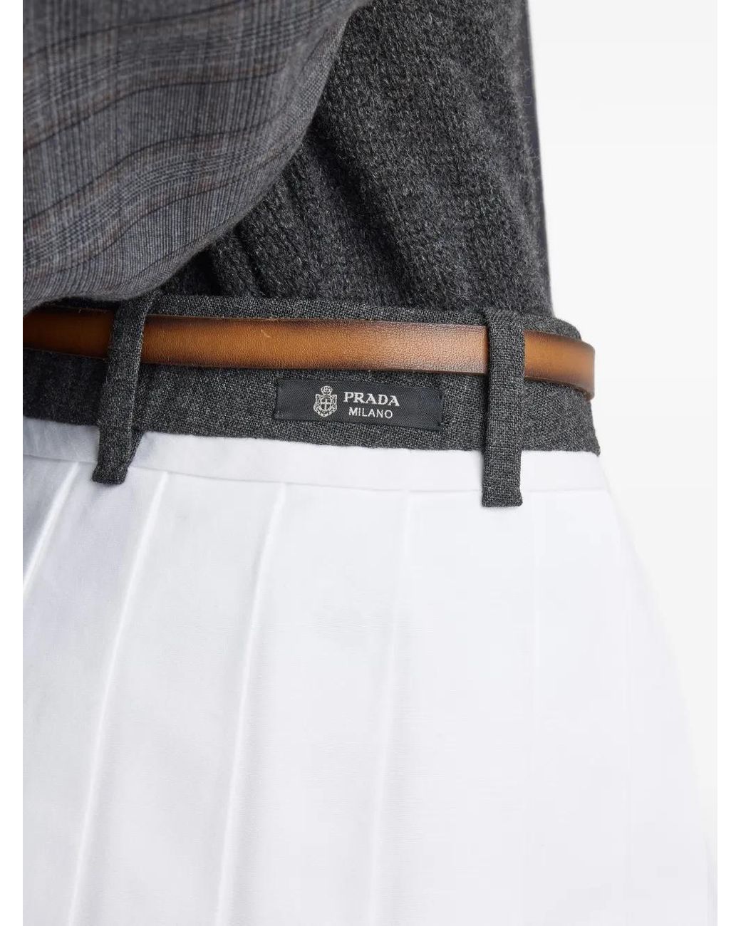Prada White Pleated Poplin And Rush Stitch Skirt