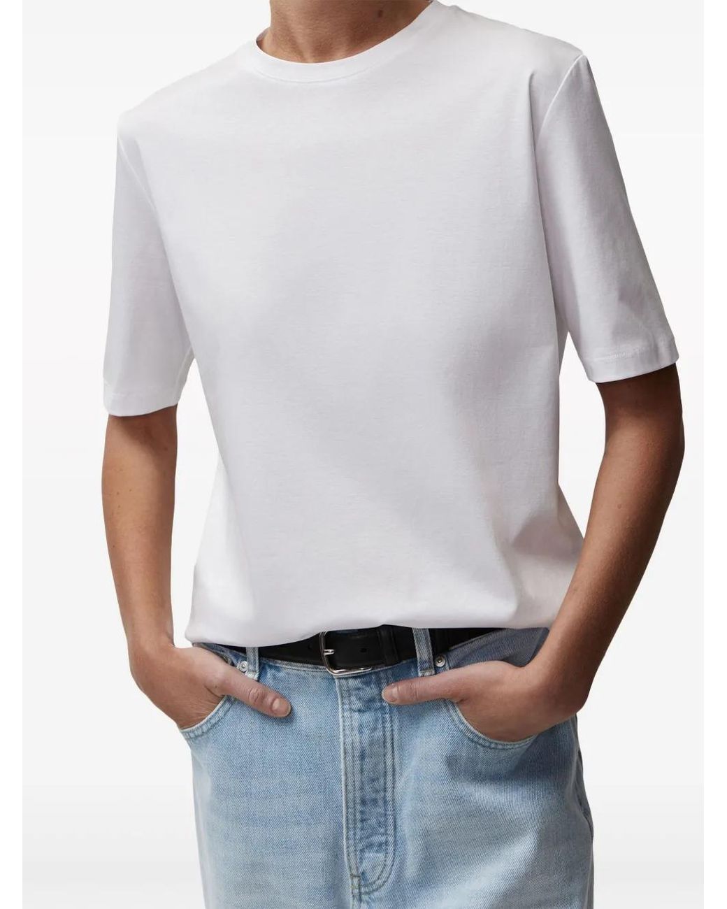 12 STOREEZ White Crew-Neck Cotton T-Shirt