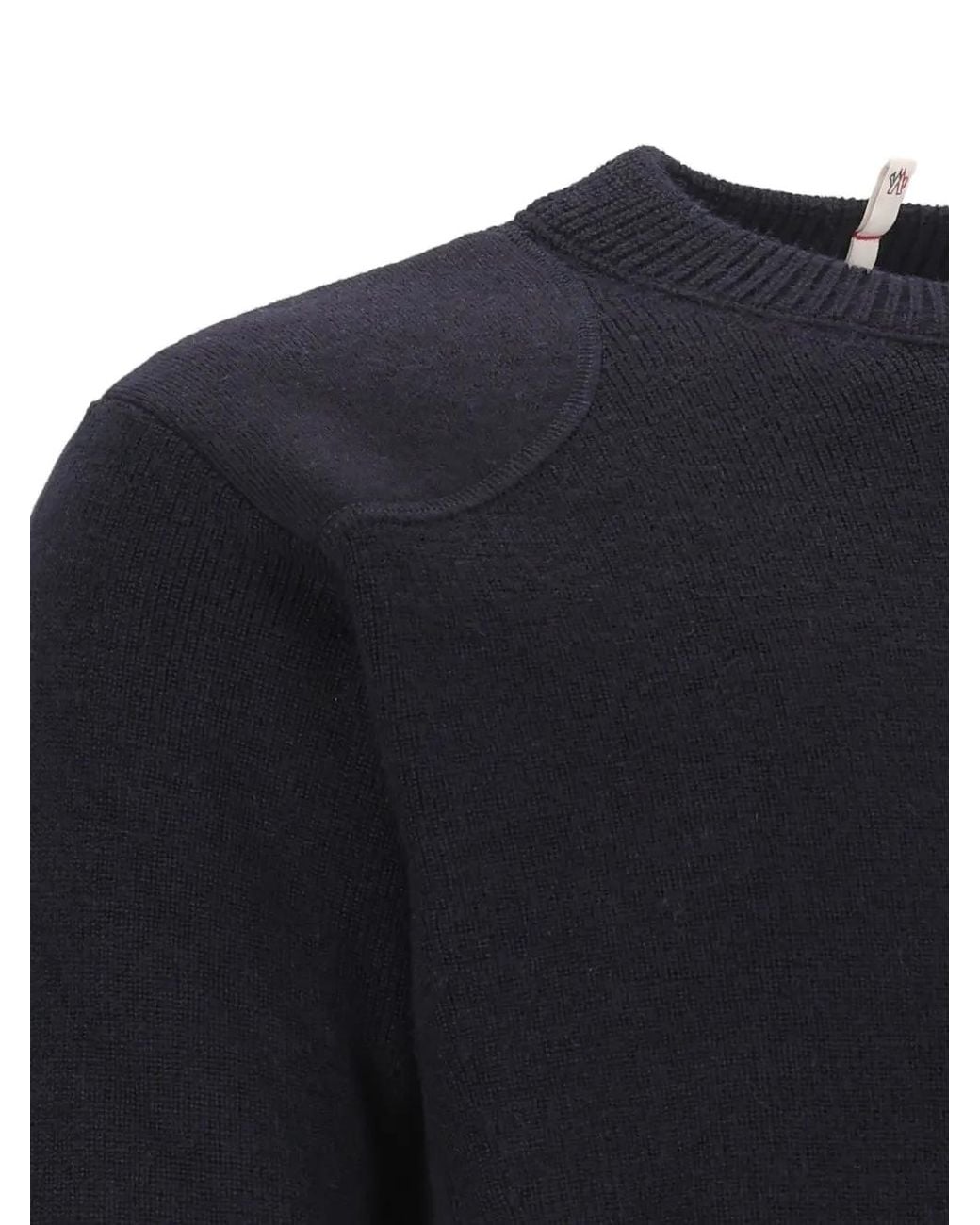 Moncler Gerippter Strickpullover Mit Logo-Patch in Blue für Herren