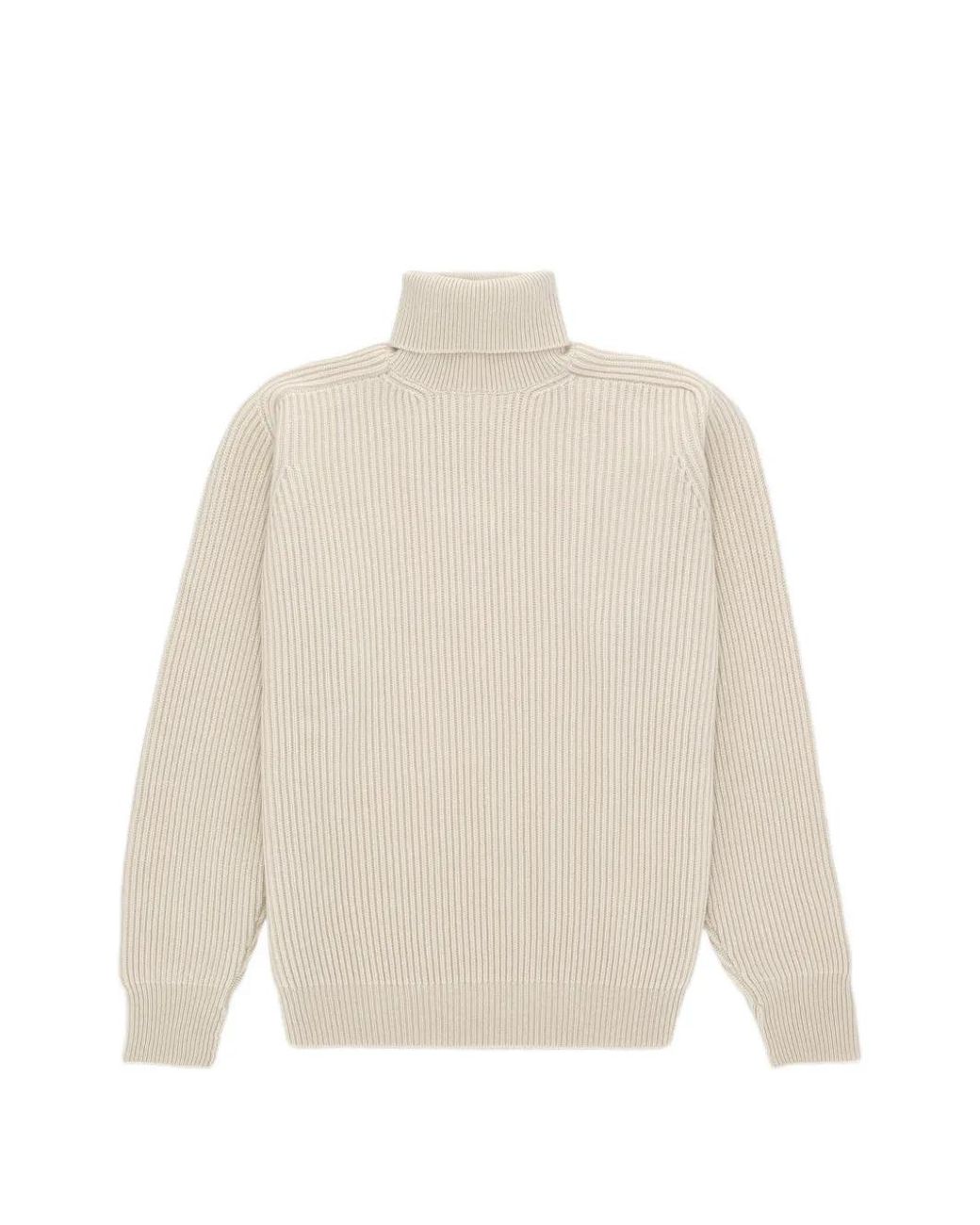 Fortela White Brighton High Neck Ribbed Sweater for men