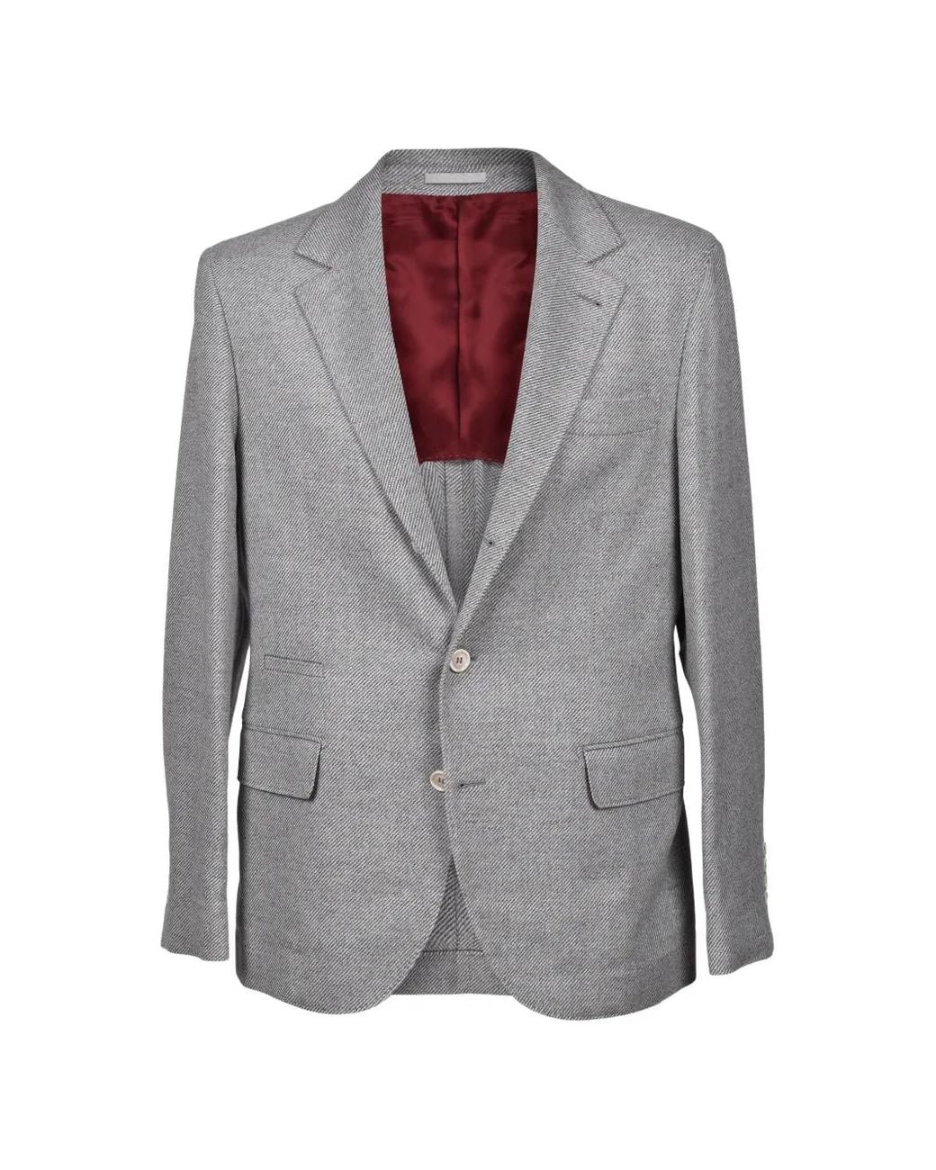 Brunello Cucinelli Gray Herringbone-Weave Tailored Blazer for men