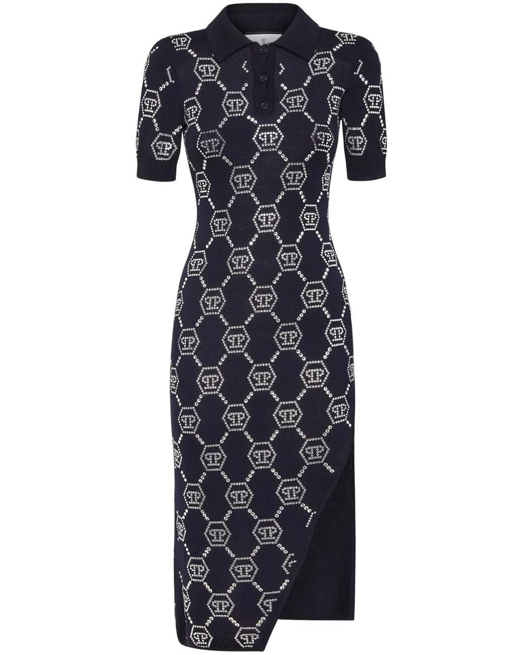 Philipp Plein Blue Monogram Polo Dress