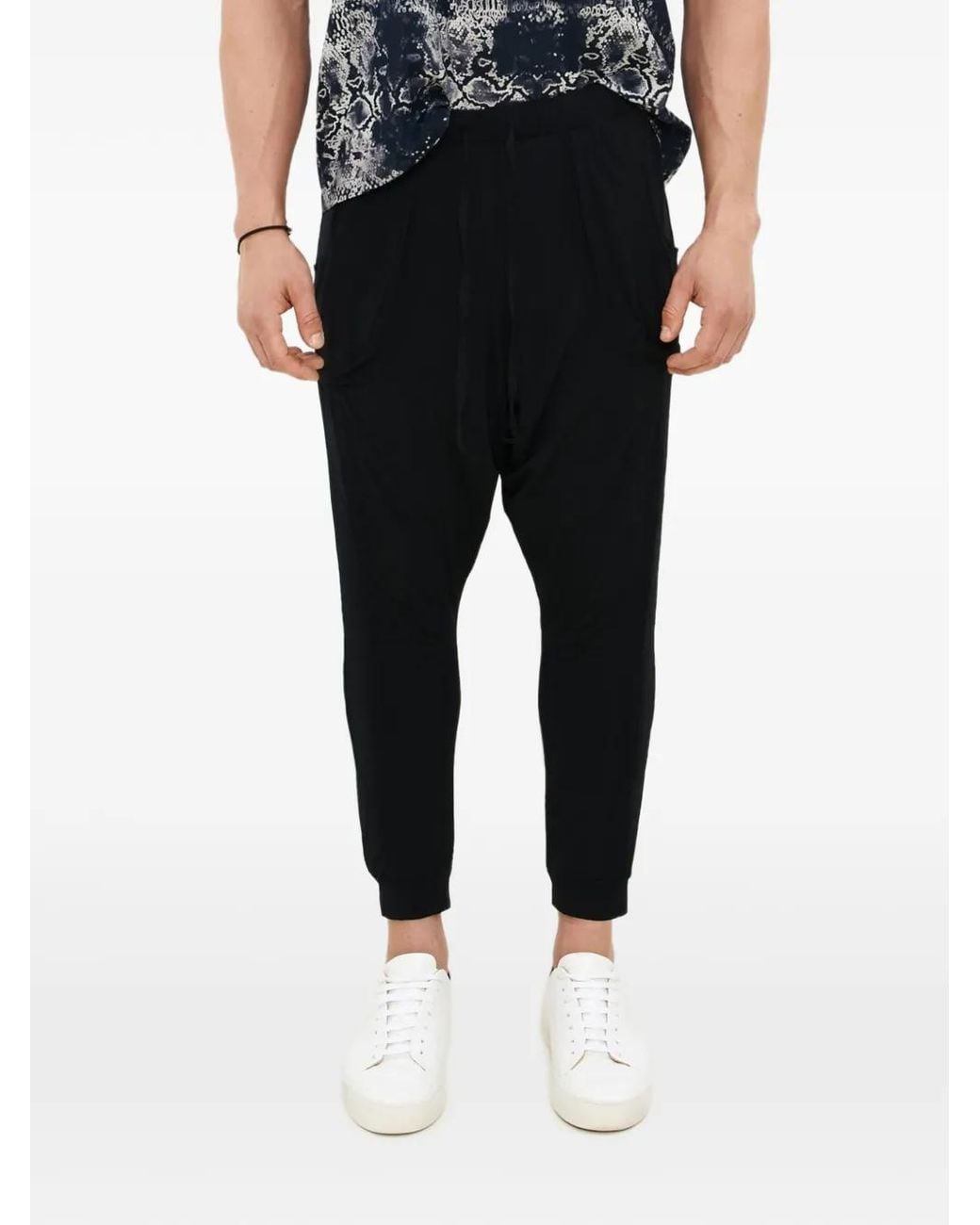 Tessitura Black Drawstring-Waist Drop-Crotch Trousers for men