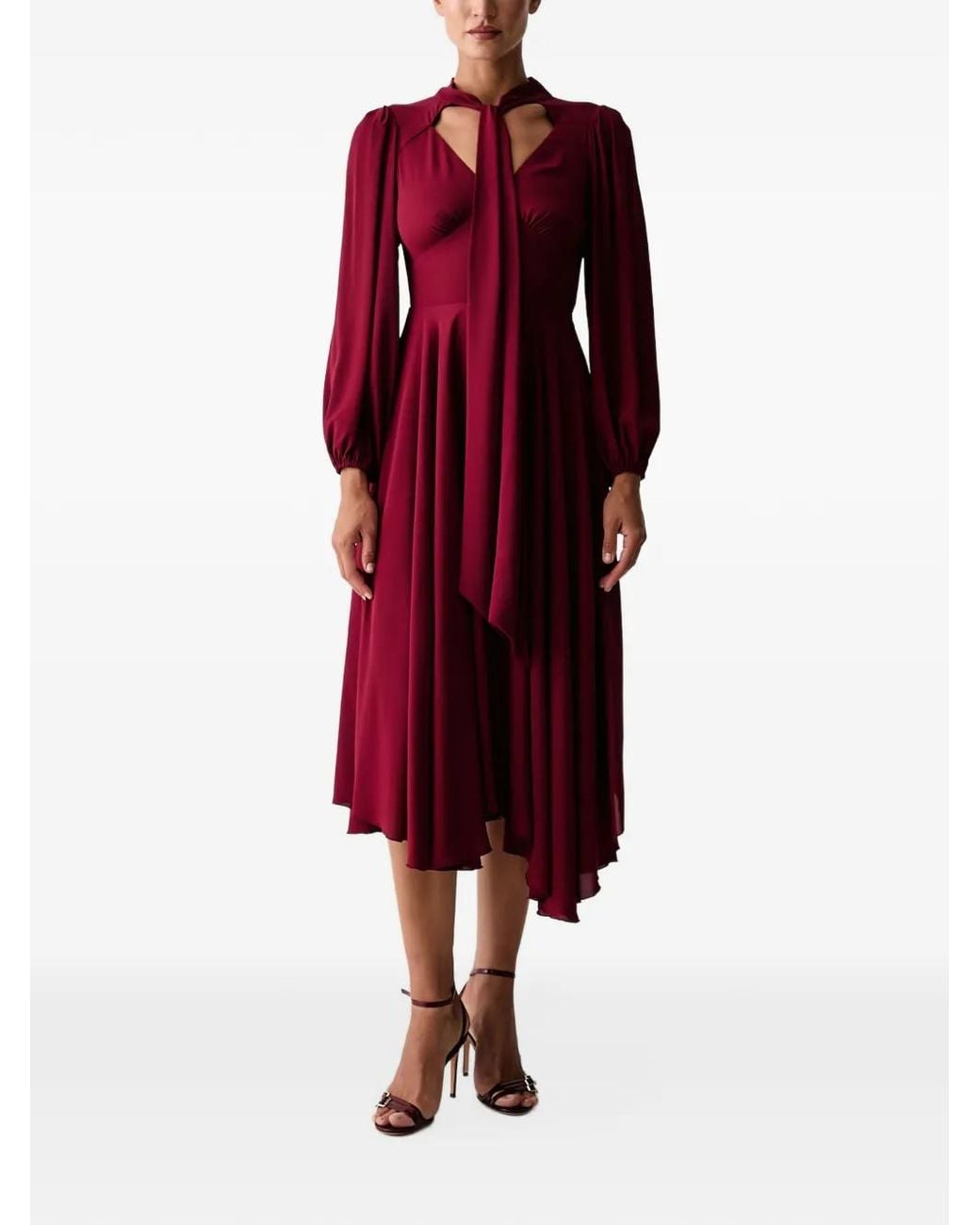 Silvian Heach Red Bow Asymmetric-Hem Midi Dress