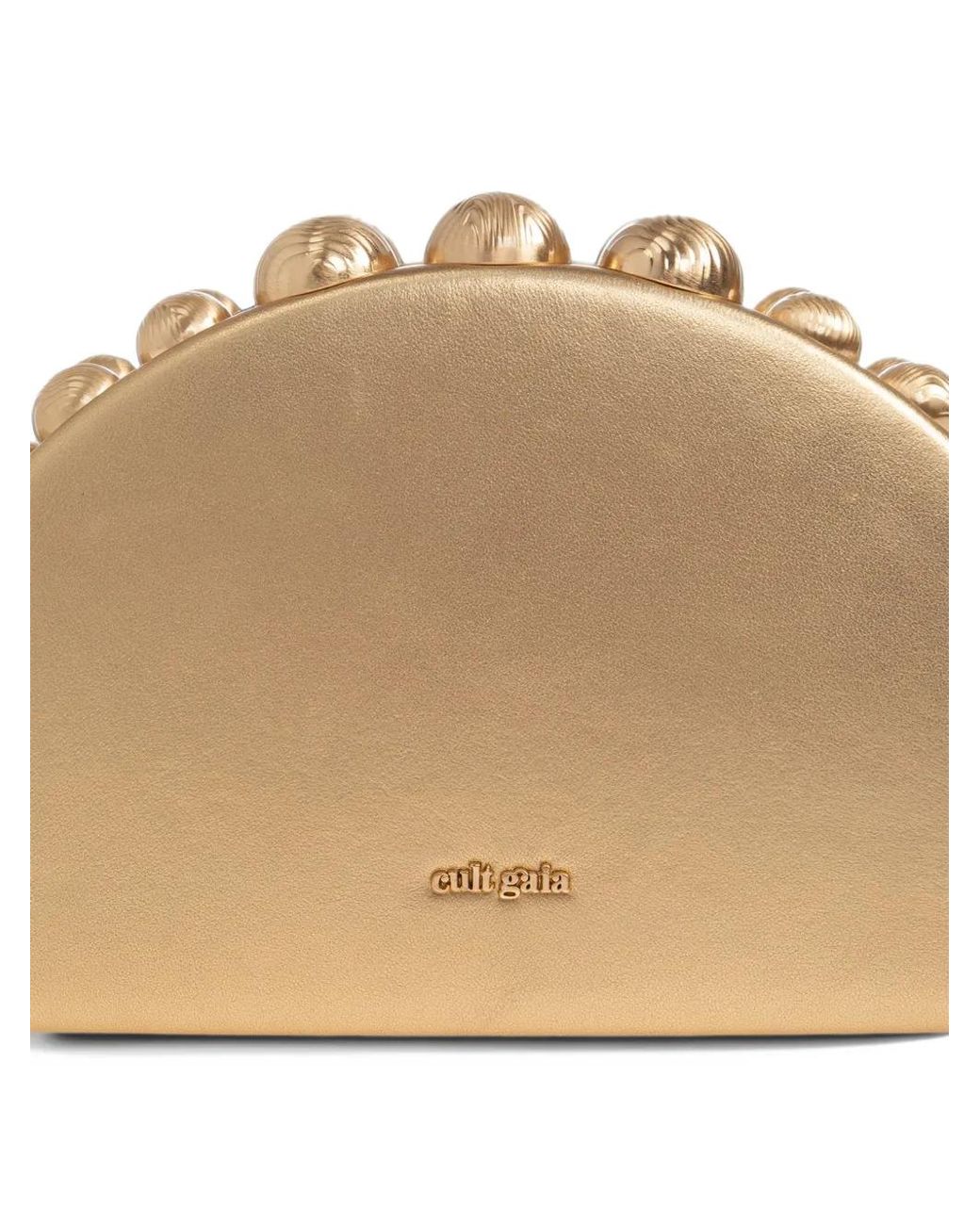 Cult Gaia Natural Gili Spherical-Embellishment Leather Clutch Bag