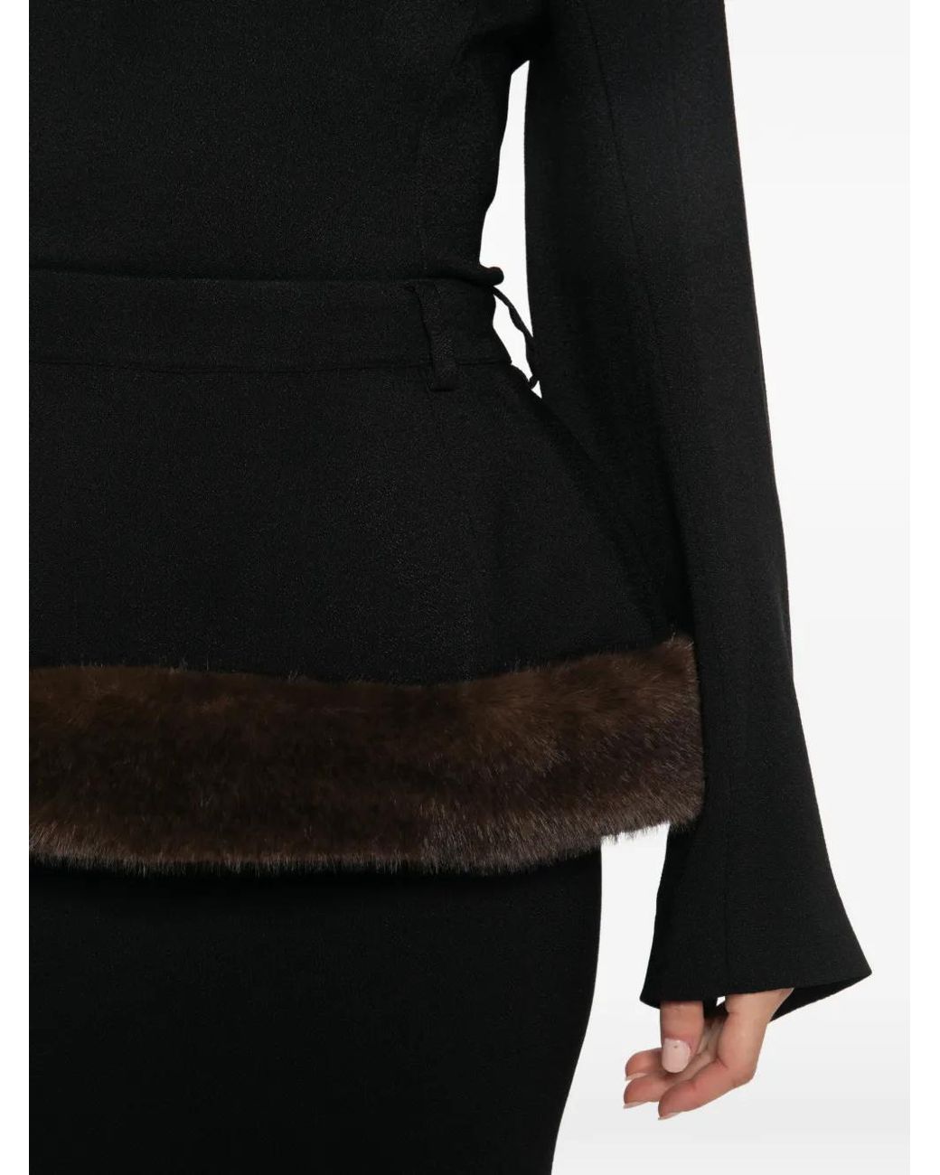 Stella McCartney Black Faux-Fur Peplum Midi Dress