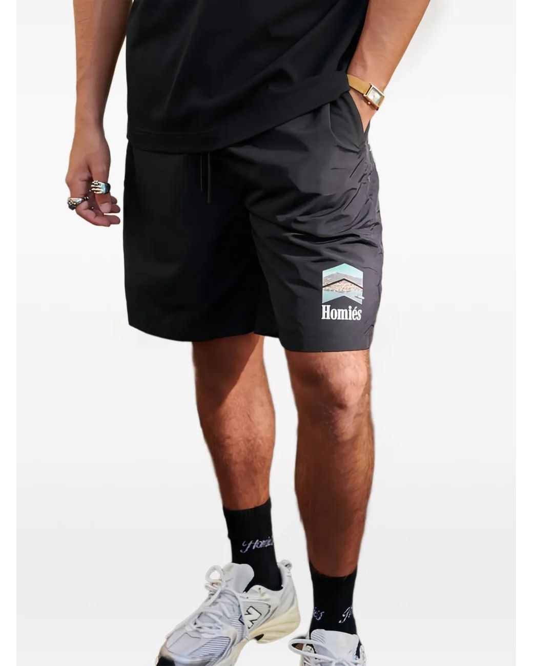 Homies Marbella Blue Racing Logo-Detail Shorts for men