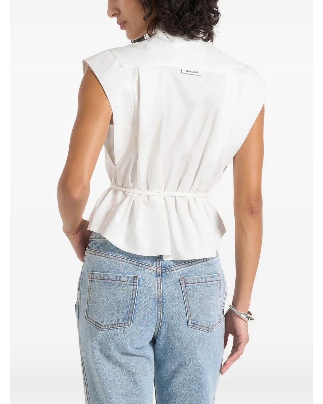 Manière De Voir White Orla Sleeveless Tie Waist Cropped Shirt