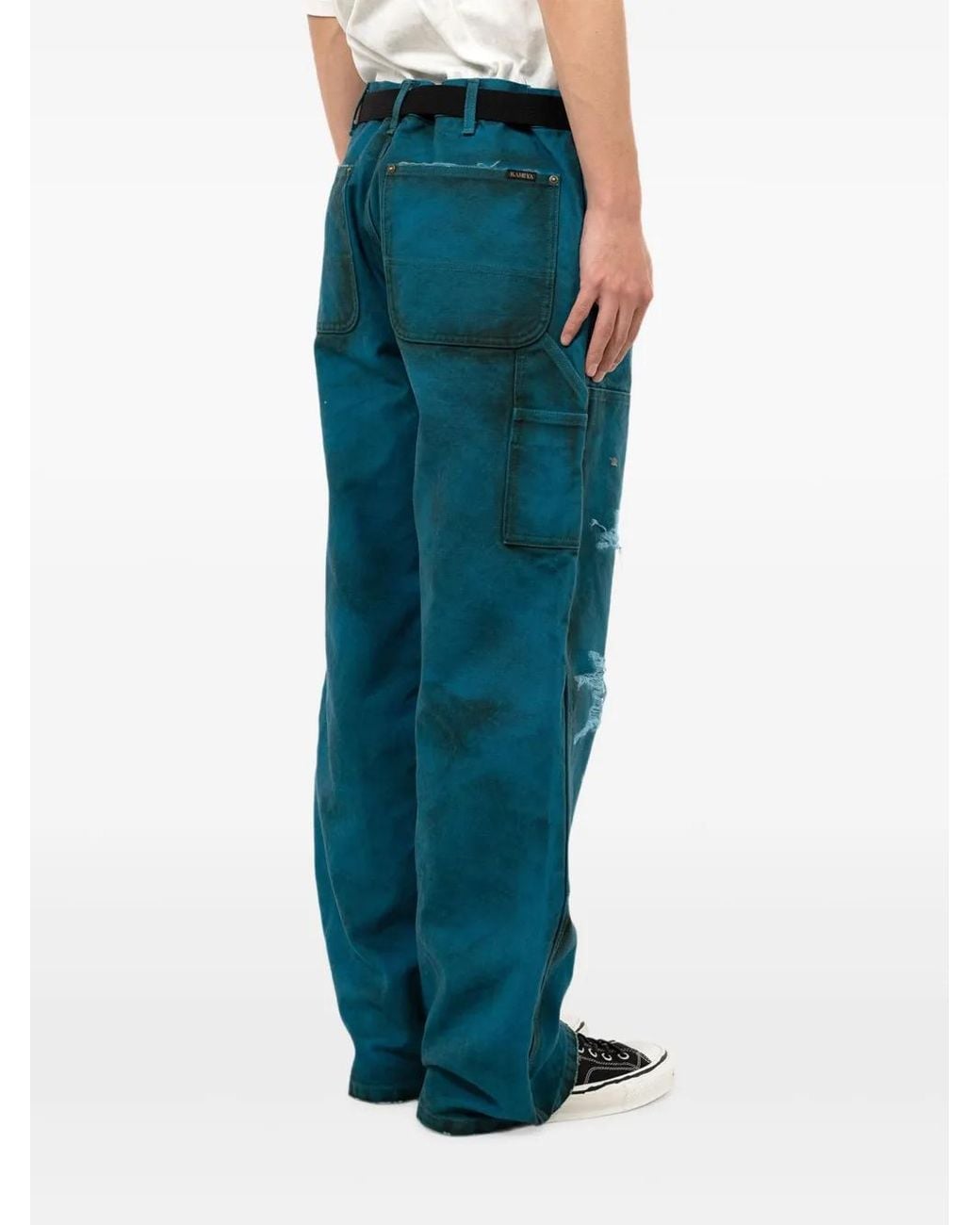 KAMIYA Blue Distressed Cotton Trousers for men