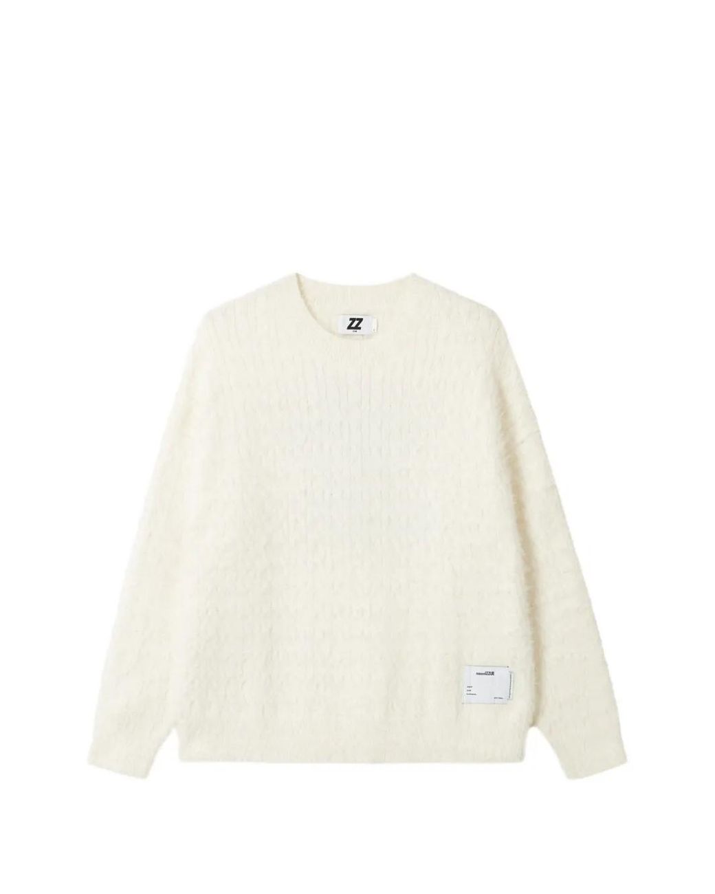Izzue White Cable-Knit Logo-Patch Sweater