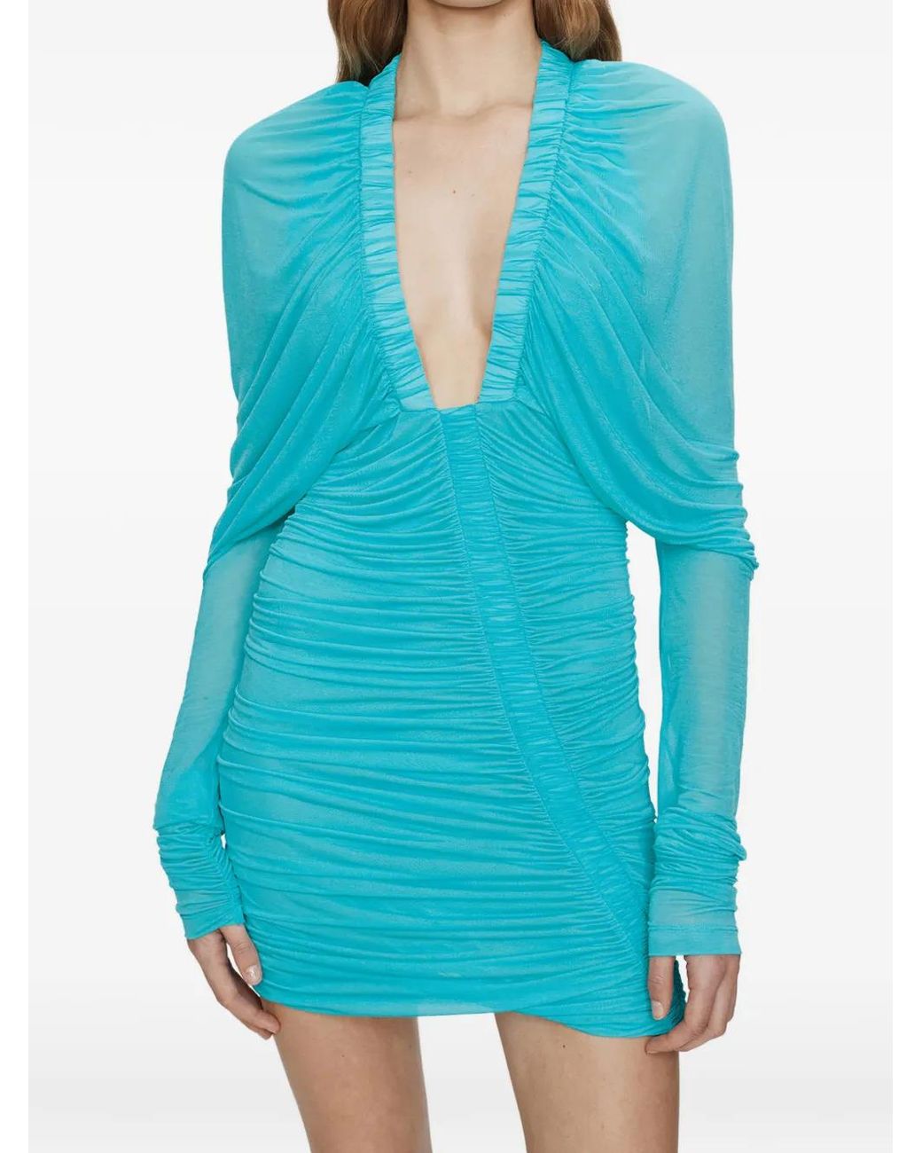 Christopher Esber Blue Orion Micro Draped Long-Sleeve Mini Dress
