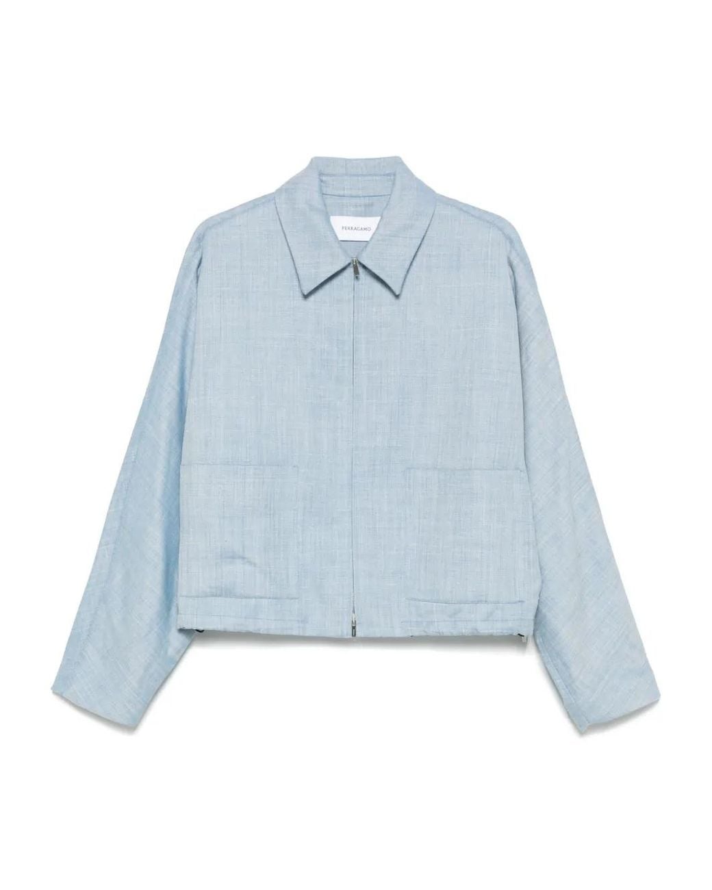 Ferragamo Blue Cropped Bomber Jacket