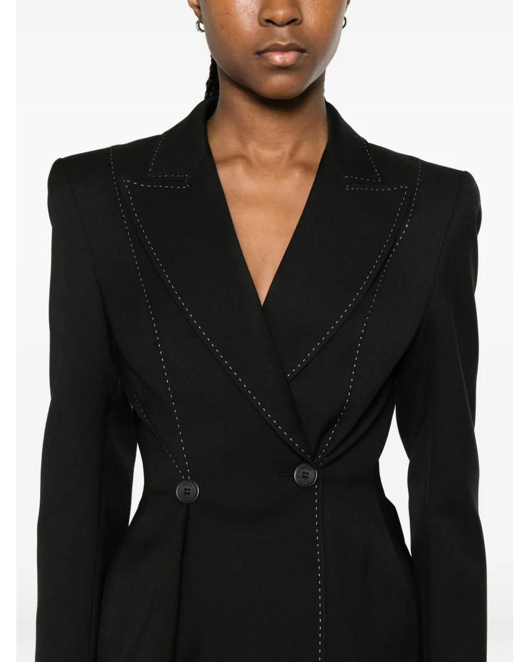 Nissa Black Single-Breasted Linen Blazer
