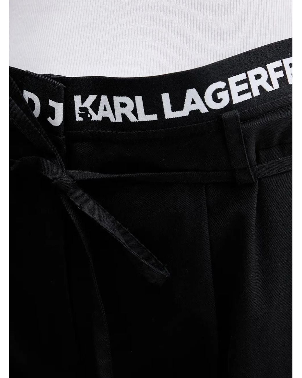 Karl Lagerfeld Black Logo-Waistband Tie-Fastening Trousers