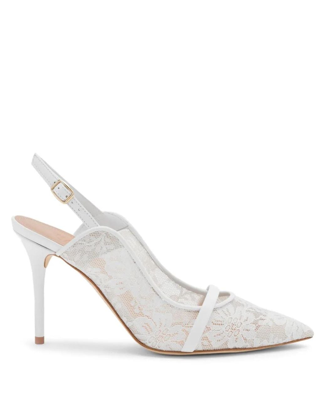 Malone Souliers White Marion 85Mm Lace Slingbacks