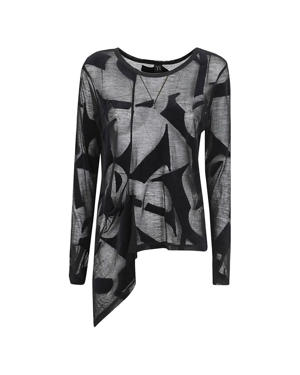 Y's Yohji Yamamoto Black Asymmetric Abstract-Print Top