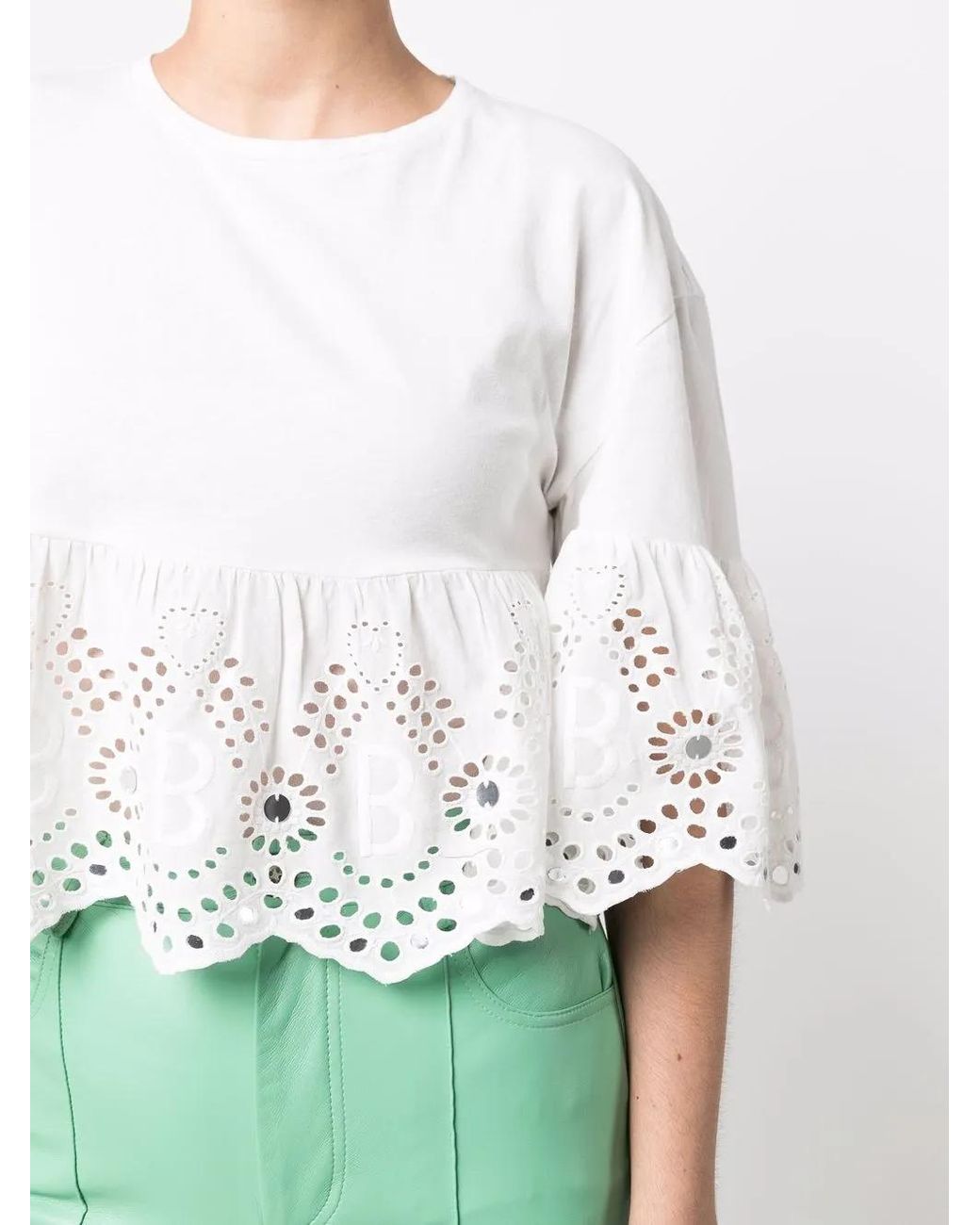 Blugirl Blumarine White Broderie Anglaise Cropped Blouse