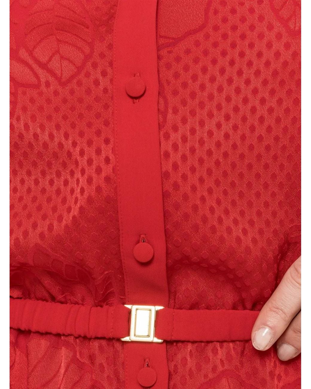 Nissa Red Belted Midi Dress