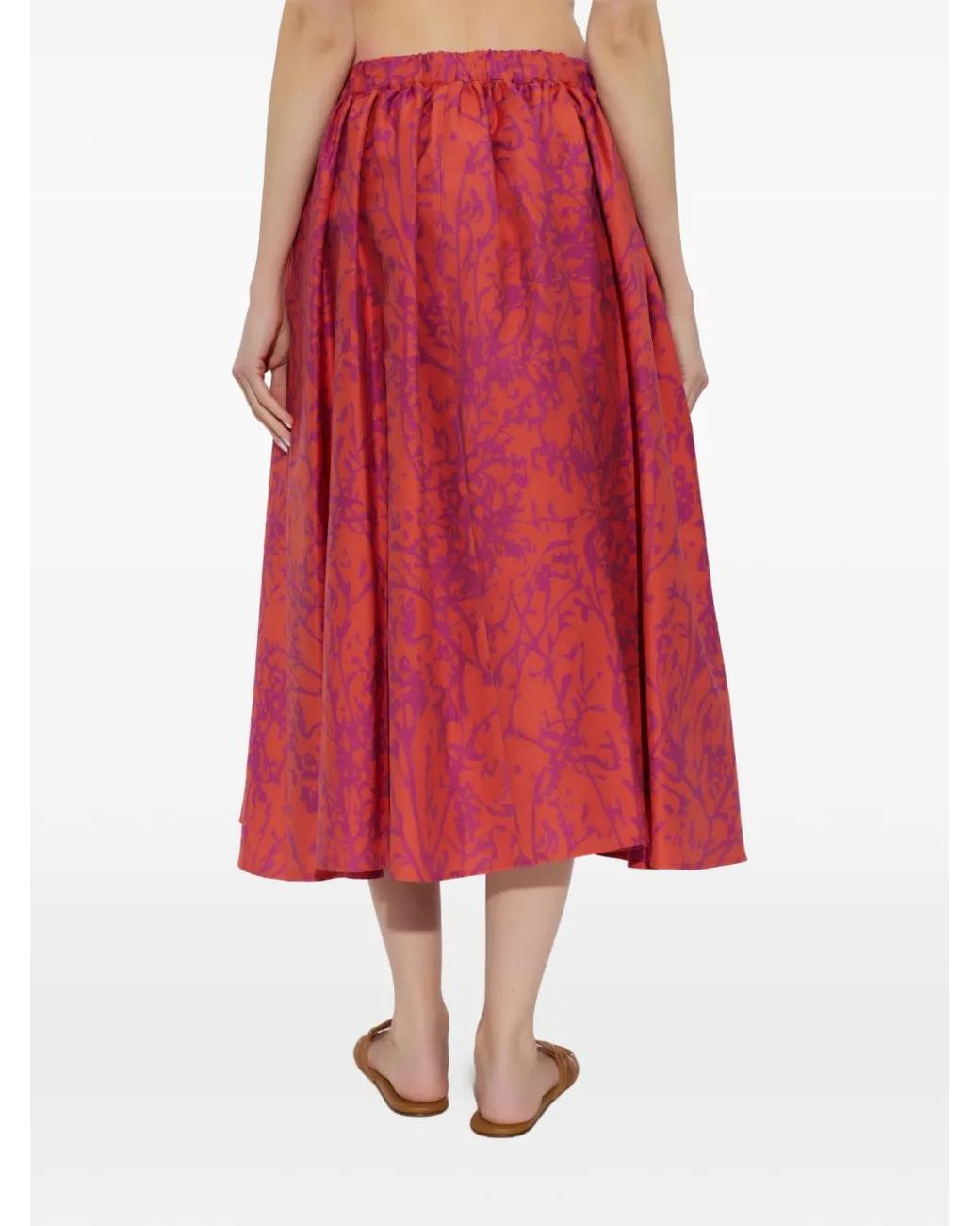 Max Mara Red Floral Print Skirt