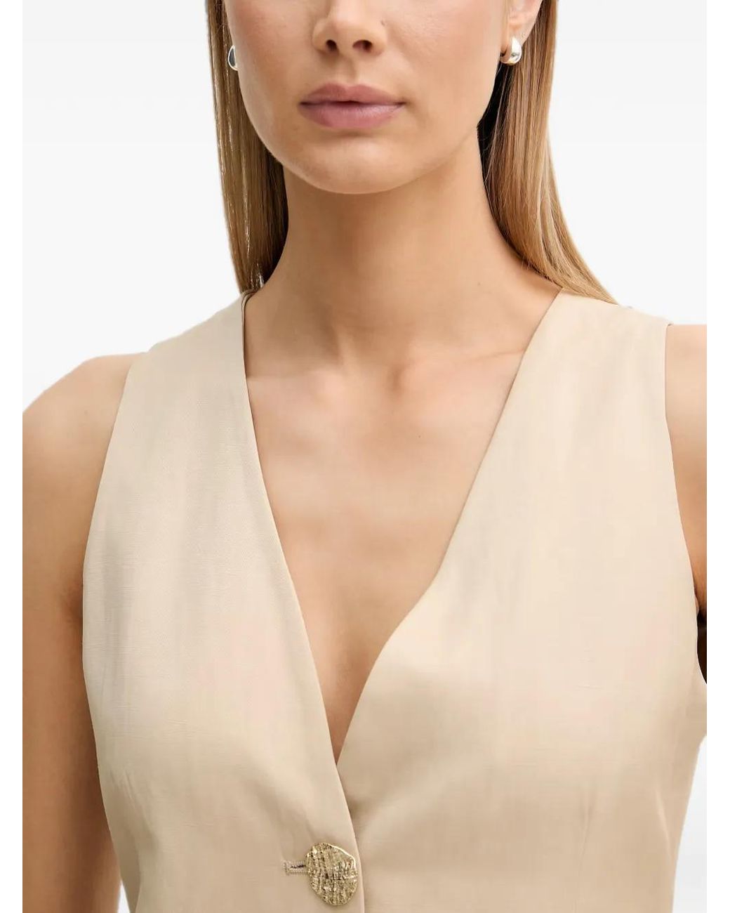 GAUDI White Button-Fastening Sleeveless V-Neck Top