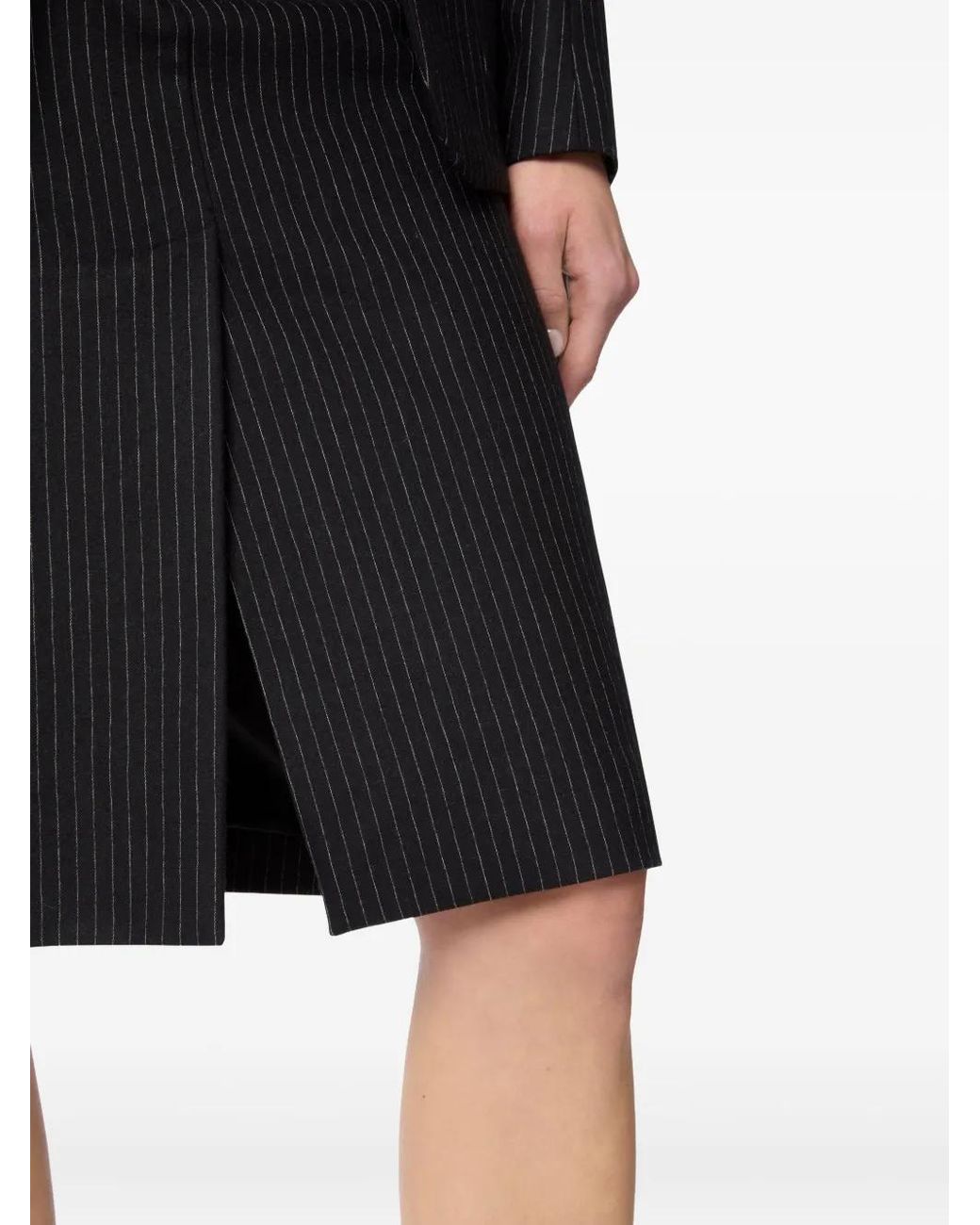 Nina Ricci Black Pinstriped Wool Midi Skirt