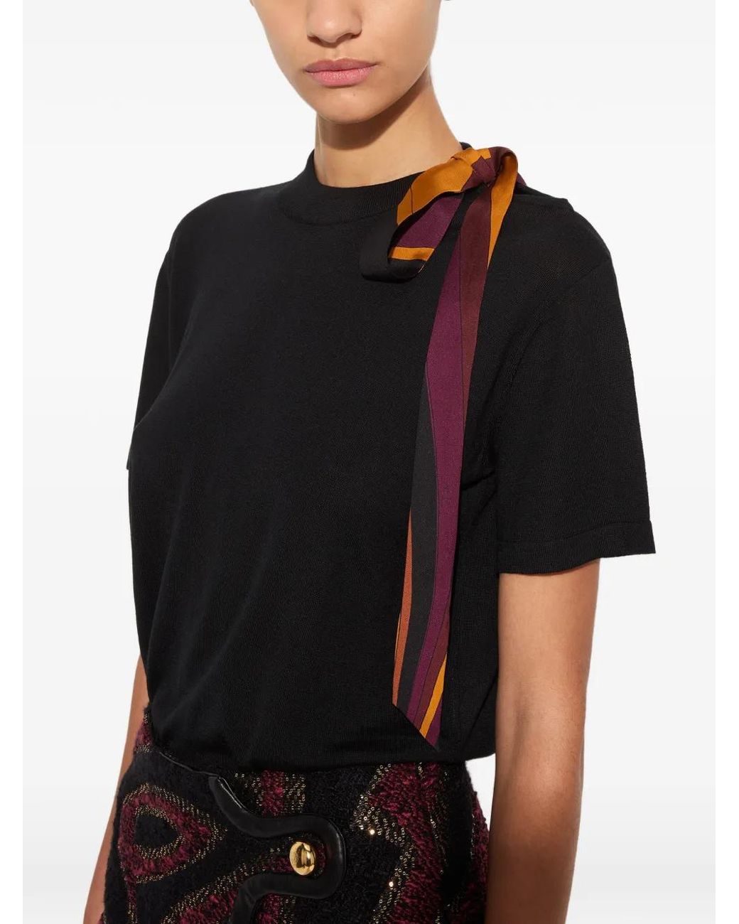 Emilio Pucci Black Wool T-Shirt With Scarf Detail