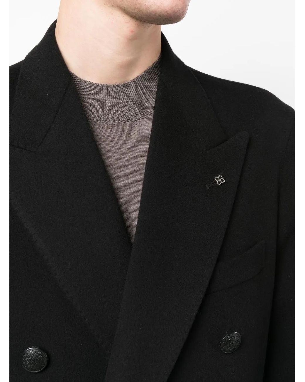 Tagliatore Black Double-Breasted Tailored Coat for men