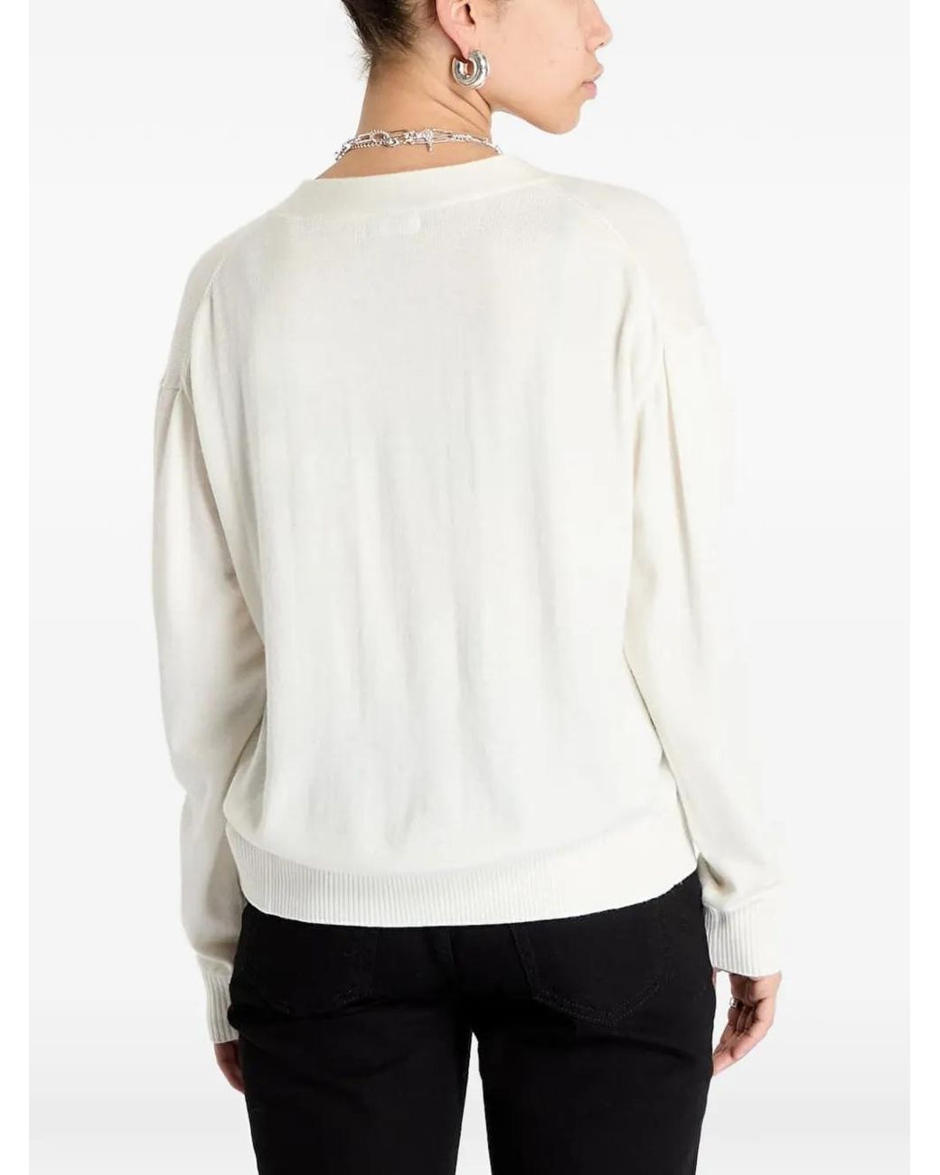 Guess White V-Neck Button-Up Cardigan