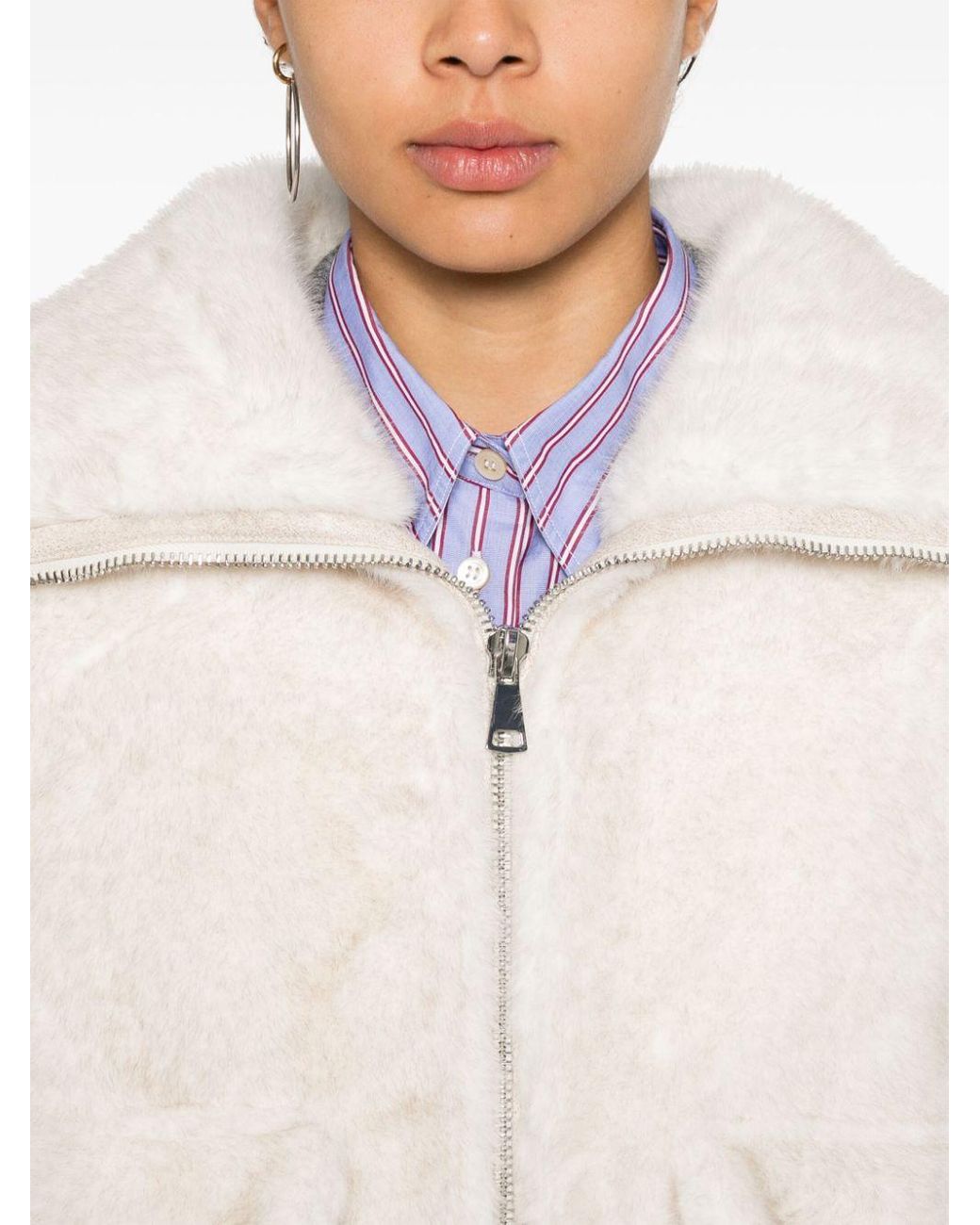 Essentiel Antwerp Faux Fur Bomber Jacket in Natural Lyst