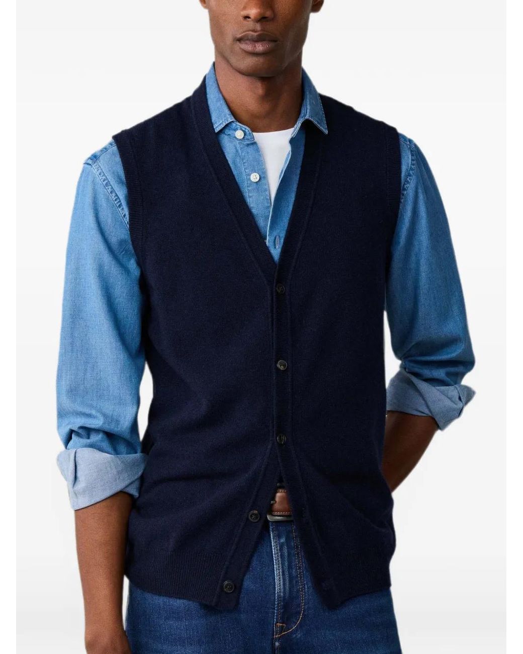 Hackett Blue Button-Up Knitted Vest for men