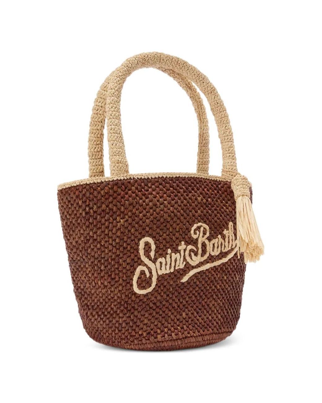 Mc2 Saint Barth White Marcy Raffia Bag With Tassel And Embroidered Logo