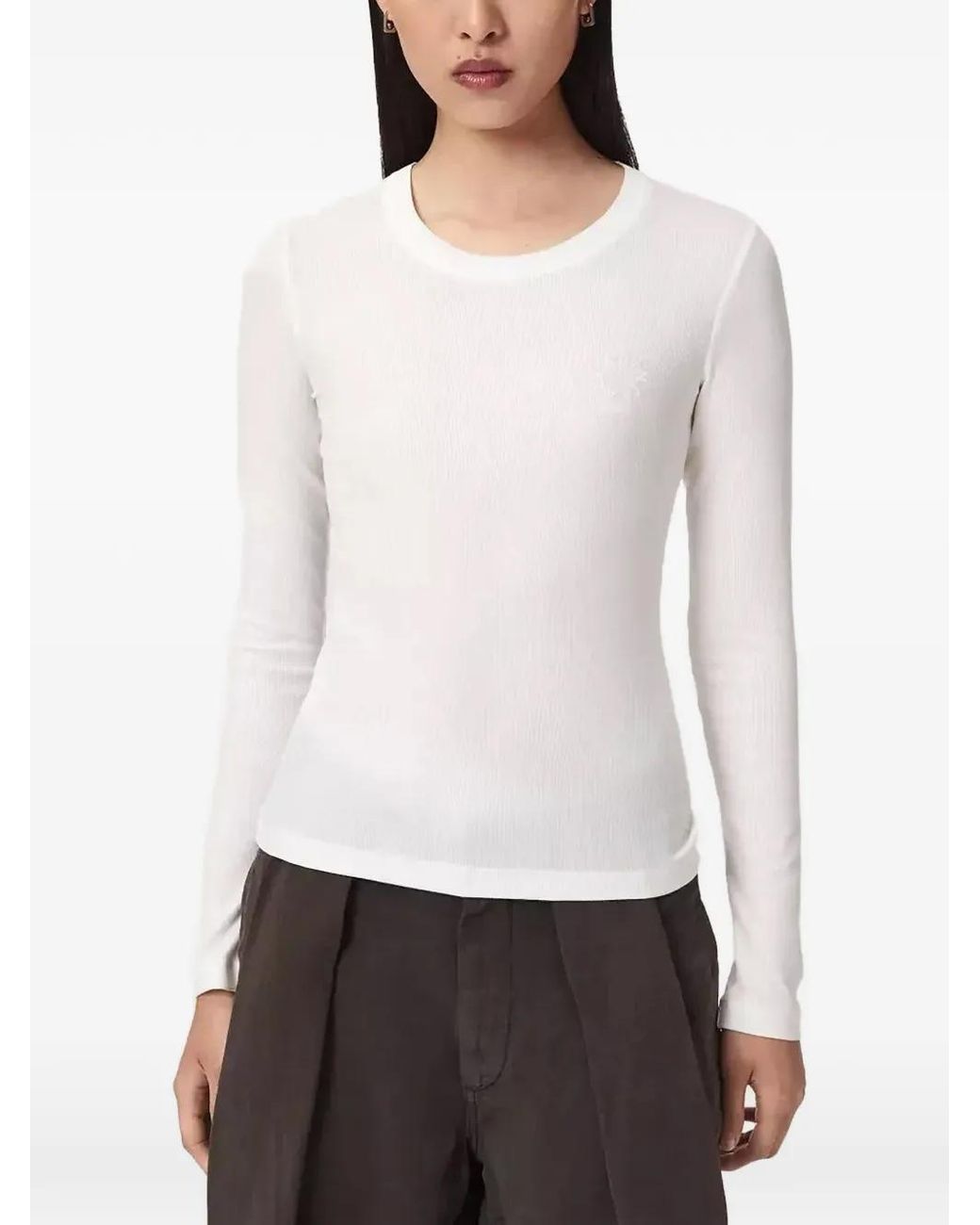 AllSaints White Logo-Embroidered Ribbed T-Shirt