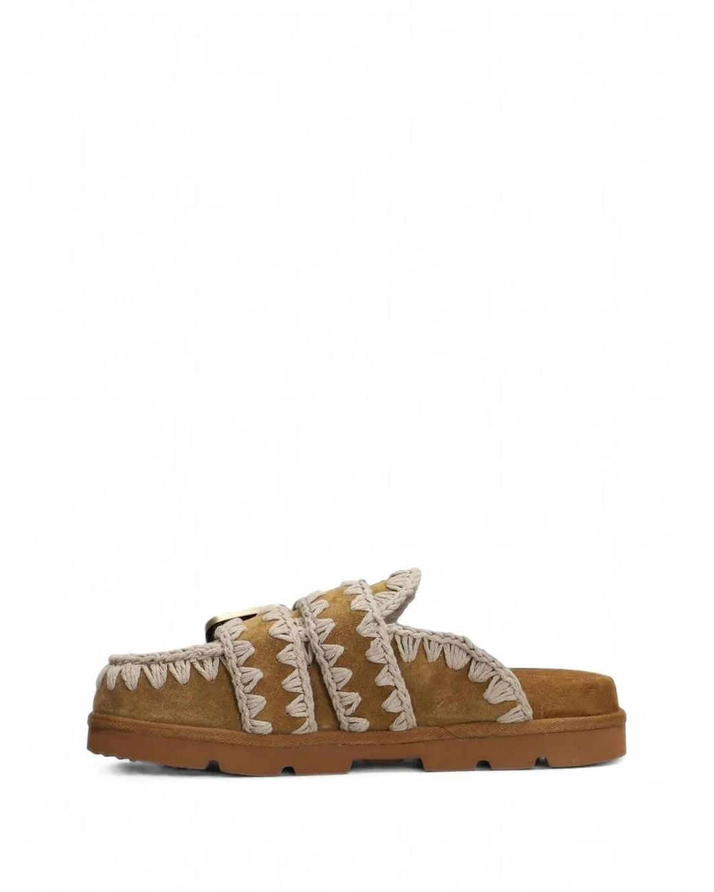 Mou Brown Crochet-Trim Buckled Sandals