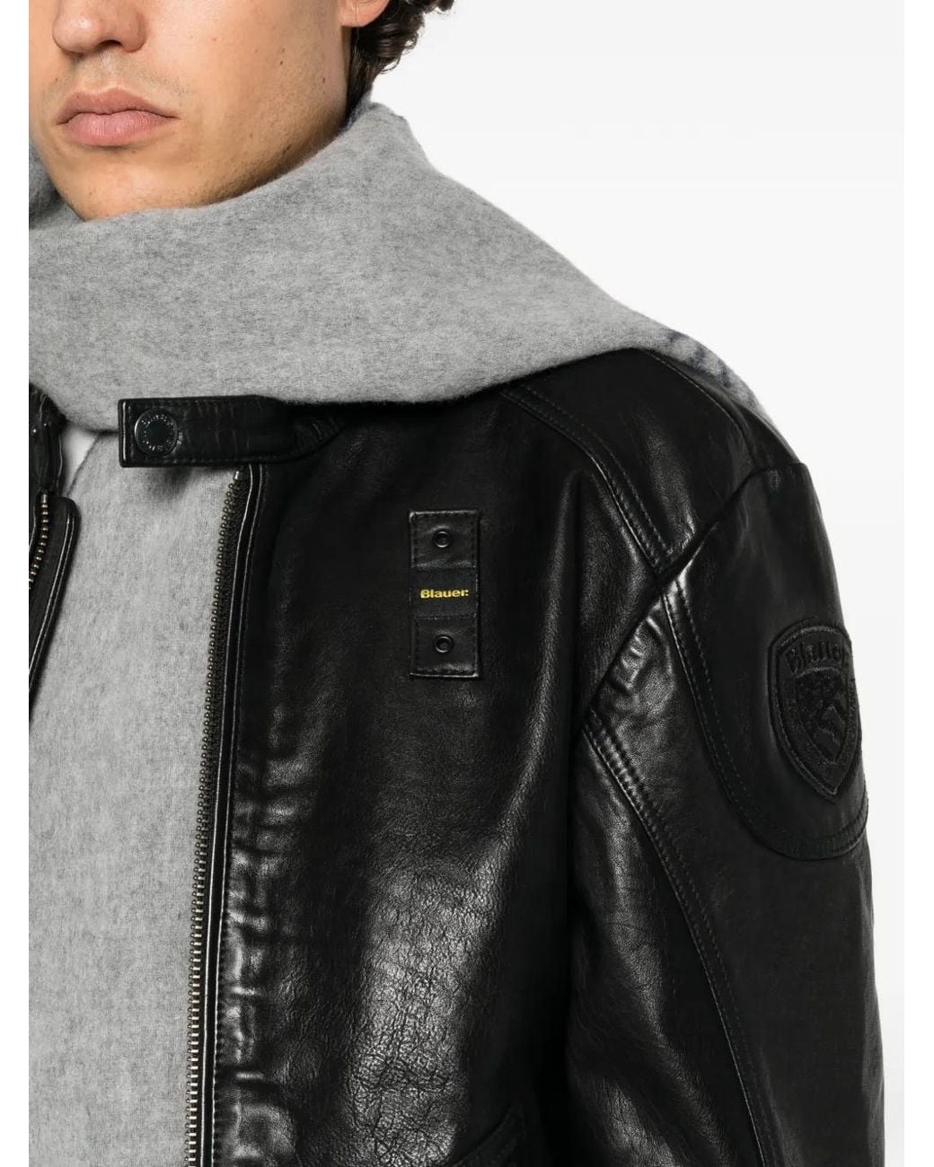 Blauer Black Logo-Patch Leather Jacket for men
