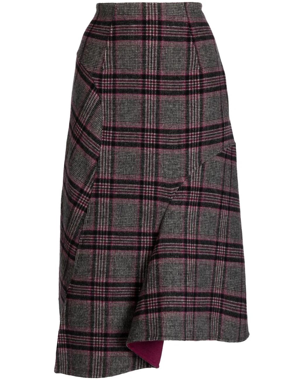 JNBY Black Plaid-Pattern Asymmetric Skirt