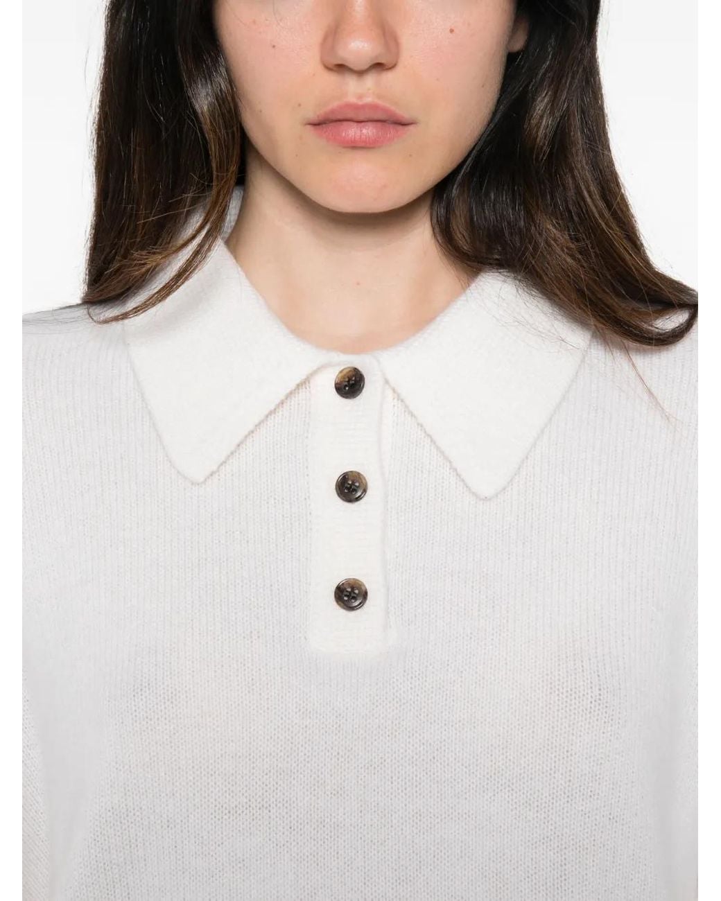 Lisa Yang White Etta Polo-Collar Sweater