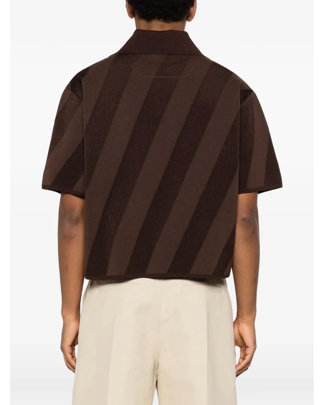 Jacquemus Brown Stripped V-Neck Polo Shirt for men