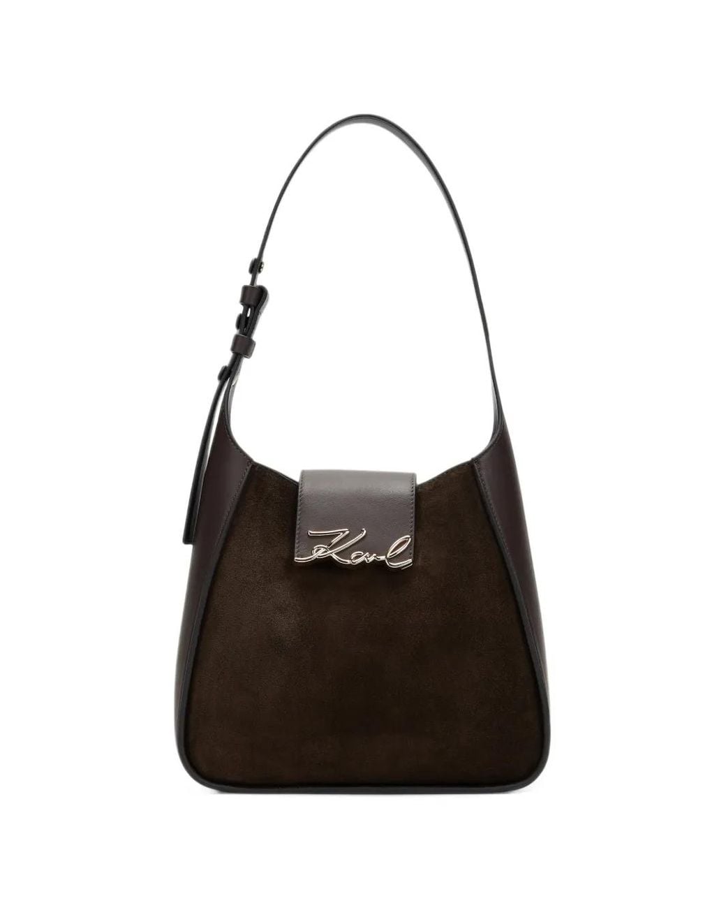 Karl Lagerfeld Black K/Signature Suede Shoulder Bag