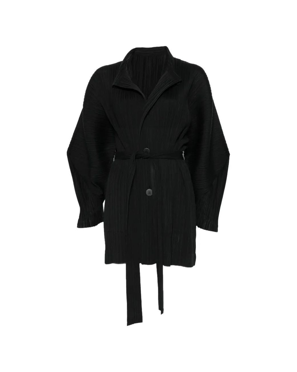 Pleats Please Issey Miyake Black Buttoned Coat