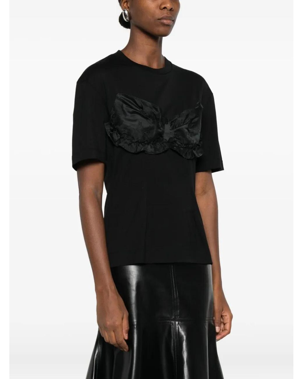Simone Rocha Black Ruffled Satin-Panel T-Shirt